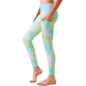 imageStelle Girls Athletic Leggings Kids Dance Running Yoga Pants Workout Active Dance Tights with PocketsSpring Pastel