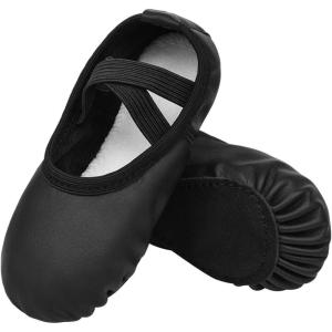 imageStelle Girls Ballet Shoes Boys Toddler Soft Leather Dance Slippers for ToddlerLittle KidBig KidBlack