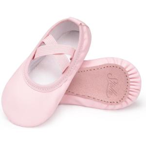 imageStelle Girls Ballet Shoes Boys Toddler Soft Leather Dance Slippers for ToddlerLittle KidBig KidLight Pink