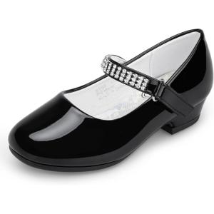 imageStelle Girls Dress Shoes Toddler White Flower Girl Low Heels Mary Jane Flat for School Uniform WeddingLittleBig KidA02blackchain
