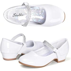 imageStelle Girls Dress Shoes Toddler White Flower Girl Low Heels Mary Jane Flat for School Uniform WeddingLittleBig KidA02white