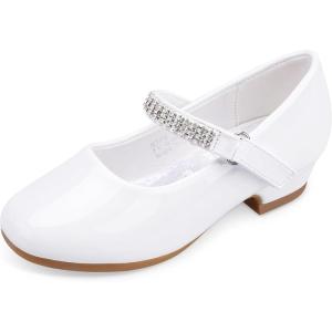 imageStelle Girls Dress Shoes Toddler White Flower Girl Low Heels Mary Jane Flat for School Uniform WeddingLittleBig KidA02whitechain