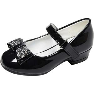 imageStelle Girls Dress Shoes Toddler White Flower Girl Low Heels Mary Jane Flat for School Uniform WeddingLittleBig KidA15black
