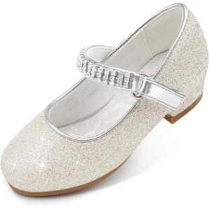 imageStelle Girls Dress Shoes Toddler White Flower Girl Low Heels Mary Jane Flat for School Uniform WeddingLittleBig KidA19light Silver