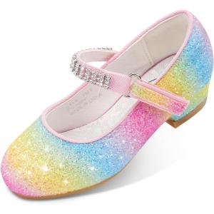 imageStelle Girls Dress Shoes Toddler White Flower Girl Low Heels Mary Jane Flat for School Uniform WeddingLittleBig KidA19rainbow