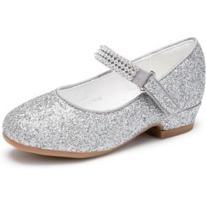 imageStelle Girls Dress Shoes Toddler White Flower Girl Low Heels Mary Jane Flat for School Uniform WeddingLittleBig KidA19silver