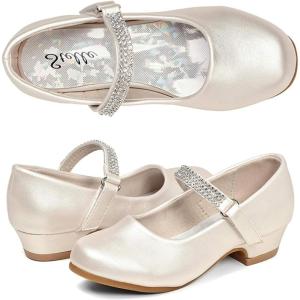imageStelle Girls Dress Shoes Toddler White Flower Girl Low Heels Mary Jane Flat for School Uniform WeddingLittleBig KidT02champagne