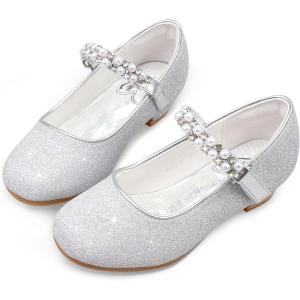imageStelle Girls Dress Shoes White Flower Girl Shoe Mary Jane Low Heels for Wedding ToddlerLittleBig KidSilvershiny Strap