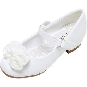 imageStelle Girls Dress Shoes White Flower Girl Shoe Mary Jane Low Heels for Wedding ToddlerLittleBig KidWhiteflower