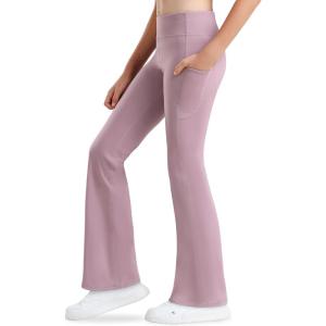 imageStelle Girls Flare Leggings with Pockets High Waisted Bootcut Yoga Pants Kids Dance Bell Bottoms LeggingsDusty Lavender