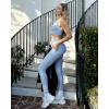 imageStelle High Waist Leggings Workout Yoga Pants for Women Tummy Control Running Gym Shorts with 2 Side PocketsBrushed Buttery Softsteel Blue