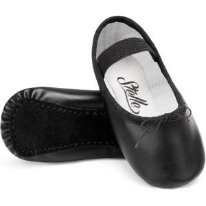 imageStelle Ballet Shoes for Girls Toddler Dance Slippers PU Leather Boys Ballerina Shoes for ToddlerLittle KidBig KidWomenBlack