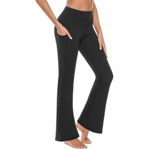 imageStelle Bootcut Yoga Pants with Pockets for Women 30quot Wide Leg Pants High Waist Tummy Control Workout Yoga PantsBrushed Buttery Softblack