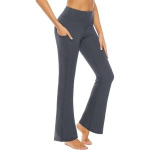 imageStelle Bootcut Yoga Pants with Pockets for Women 30quot Wide Leg Pants High Waist Tummy Control Workout Yoga PantsBrushed Buttery Softgrey