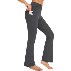 imageStelle Bootcut Yoga Pants with Pockets for Women 30quot Wide Leg Pants High Waist Tummy Control Workout Yoga PantsGraphite Grey