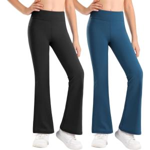 imageStelle Girls Flare Leggings High Waisted Yoga Pants Bootcut Dance Casual Pants Activewear Kids Bell BottomsBlackoceanic