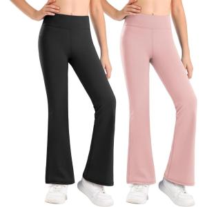 imageStelle Girls Flare Leggings High Waisted Yoga Pants Bootcut Dance Casual Pants Activewear Kids Bell BottomsBlackpink