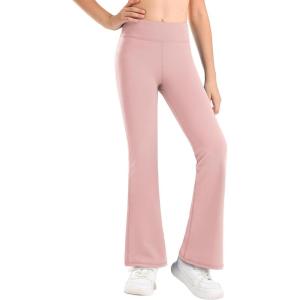 imageStelle Girls Flare Leggings High Waisted Yoga Pants Bootcut Dance Casual Pants Activewear Kids Bell BottomsPink