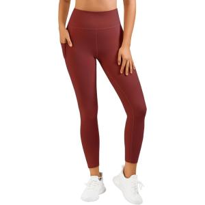 imageStelle High Waist Leggings Workout Yoga Pants for Women Tummy Control Running Gym Shorts with 2 Side PocketsBrushed Buttery Softburgundy