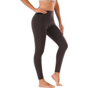 imageStelle High Waist Leggings Workout Yoga Pants for Women Tummy Control Running Gym Shorts with 2 Side PocketsBrushed Buttery Softcoffee