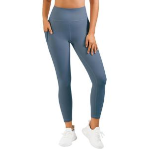 imageStelle High Waist Leggings Workout Yoga Pants for Women Tummy Control Running Gym Shorts with 2 Side PocketsBrushed Buttery Softgray Sage