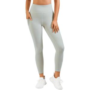 imageStelle High Waist Leggings Workout Yoga Pants for Women Tummy Control Running Gym Shorts with 2 Side PocketsBrushed Buttery Softmint Green