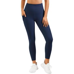 imageStelle High Waist Leggings Workout Yoga Pants for Women Tummy Control Running Gym Shorts with 2 Side PocketsBrushed Buttery Softnavy