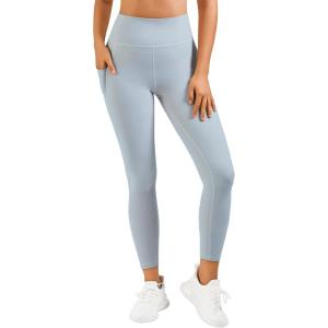 imageStelle High Waist Leggings Workout Yoga Pants for Women Tummy Control Running Gym Shorts with 2 Side PocketsBrushed Buttery Softsteel Blue