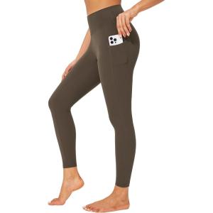 imageStelle High Waist Leggings Workout Yoga Pants for Women Tummy Control Running Gym Shorts with 2 Side PocketsBrushed Buttery Softtea Brown