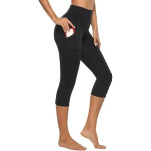 imageStelle Womens Capri Yoga Pants with Pockets Essential High Waisted Legging for WorkoutCotton Like Softnessblack