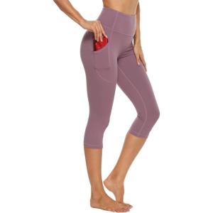imageStelle Womens Capri Yoga Pants with Pockets Essential High Waisted Legging for WorkoutCotton Like Softnessdusty Lavender