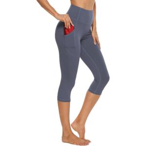 imageStelle Womens Capri Yoga Pants with Pockets Essential High Waisted Legging for WorkoutCotton Like Softnessgrey Blue