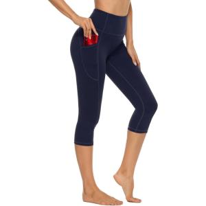 imageStelle Womens Capri Yoga Pants with Pockets Essential High Waisted Legging for WorkoutCotton Like Softnessnavy