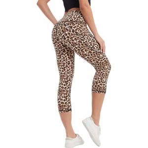 imageStelle Womens Capri Yoga Pants with Pockets Essential High Waisted Legging for WorkoutNylonleopard