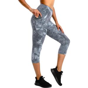 imageStelle Womens Capri Yoga Pants with Pockets Essential High Waisted Legging for WorkoutNylontie Dye Black