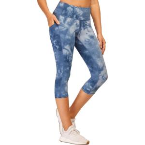 imageStelle Womens Capri Yoga Pants with Pockets Essential High Waisted Legging for WorkoutNylontie Dye Blue