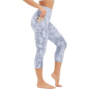 imageStelle Womens Capri Yoga Pants with Pockets Essential High Waisted Legging for WorkoutNylontie Dye Grey