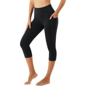 imageStelle Womens Yoga Pants with Pockets High Waisted Capri Leggings Tummy Control Workout Cycling PantsBlack