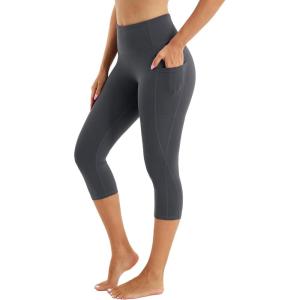 imageStelle Womens Yoga Pants with Pockets High Waisted Capri Leggings Tummy Control Workout Cycling PantsCharcoal