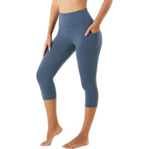imageStelle Womens Yoga Pants with Pockets High Waisted Capri Leggings Tummy Control Workout Cycling PantsGray Sage