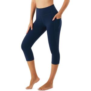 imageStelle Womens Yoga Pants with Pockets High Waisted Capri Leggings Tummy Control Workout Cycling PantsNavy