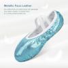 imageStelle Ballet Shoes for Girls Glitter  Metallic Faux Leather Ballet Slippers Dance Shoes for ToddlerLittleBig KidsBlue