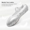 imageStelle Ballet Shoes for Girls Glitter  Metallic Faux Leather Ballet Slippers Dance Shoes for ToddlerLittleBig KidsSilver