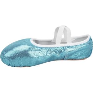 imageStelle Ballet Shoes for Girls Glitter  Metallic Faux Leather Ballet Slippers Dance Shoes for ToddlerLittleBig KidsBlue