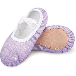 imageStelle Ballet Shoes for Girls Glitter  Metallic Faux Leather Ballet Slippers Dance Shoes for ToddlerLittleBig KidsPurple Glitter