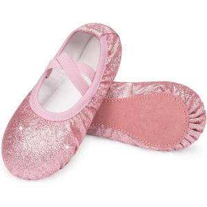 imageStelle Ballet Shoes for Girls Glitter  Metallic Faux Leather Ballet Slippers Dance Shoes for ToddlerLittleBig KidsRose Glitter