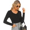 imageStelle Henley Shirts for Women Long Sleeve Crop Top Ribbed Knit Button Slim Fitted Tops Casual Basic BlouseBlack