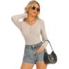 imageStelle Henley Shirts for Women Long Sleeve Crop Top Ribbed Knit Button Slim Fitted Tops Casual Basic BlouseDesert Beige
