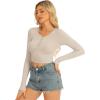 imageStelle Henley Shirts for Women Long Sleeve Crop Top Ribbed Knit Button Slim Fitted Tops Casual Basic BlouseDesert Beige