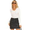 imageStelle Henley Shirts for Women Long Sleeve Crop Top Ribbed Knit Button Slim Fitted Tops Casual Basic BlouseIvory